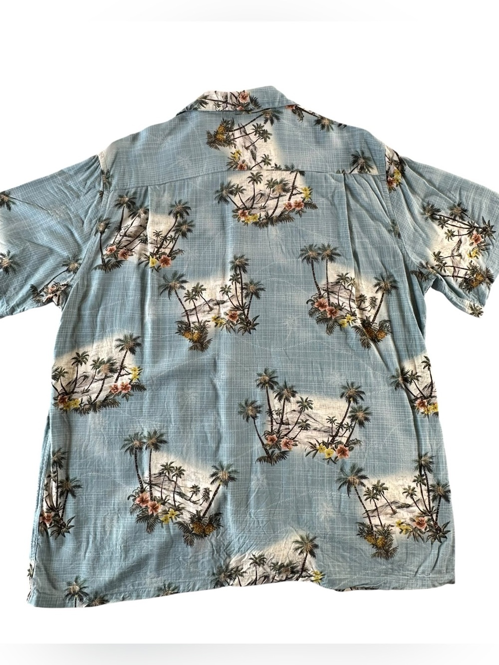 Men's Light Blue Island Print Short Sleeve Button-Down Shirt Large - Picture 5 of 7